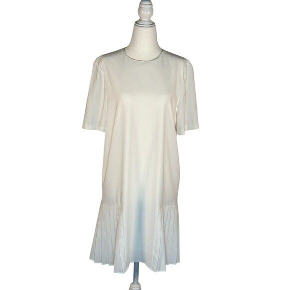 Zara Size M  White Pleated Hem Short Sleeve Midi Dress - Picture 1 of 10